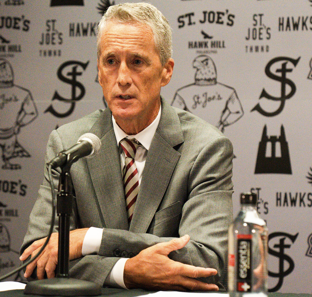 New men’s basketball head coach Steve Donahue speaks at his introductory press conference Sept. 11.
PHOTO COURTESY OF SJU ATHLETICS