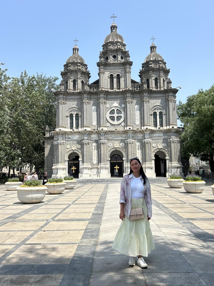 Meilyn Frank ’26 stands outside of St. Joseph’s Church, Beijing in China during her time abroad. PHOTO COURTESY OF MEILYN FRANK ’26