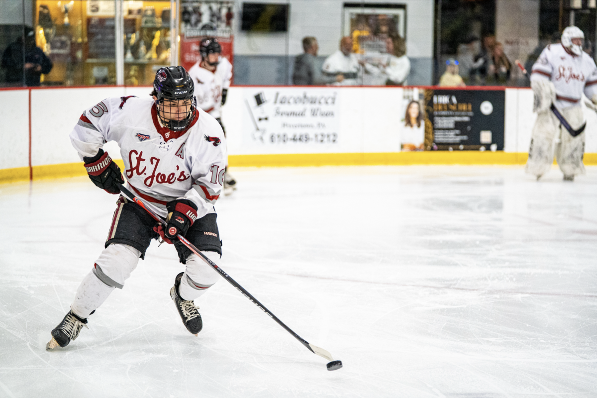 Senior forward Neal Cudahy takes the ice during its season opener against West Chester Sept. 5.
PHOTO: JOSEPH MANCINI ’28/THE HAWK