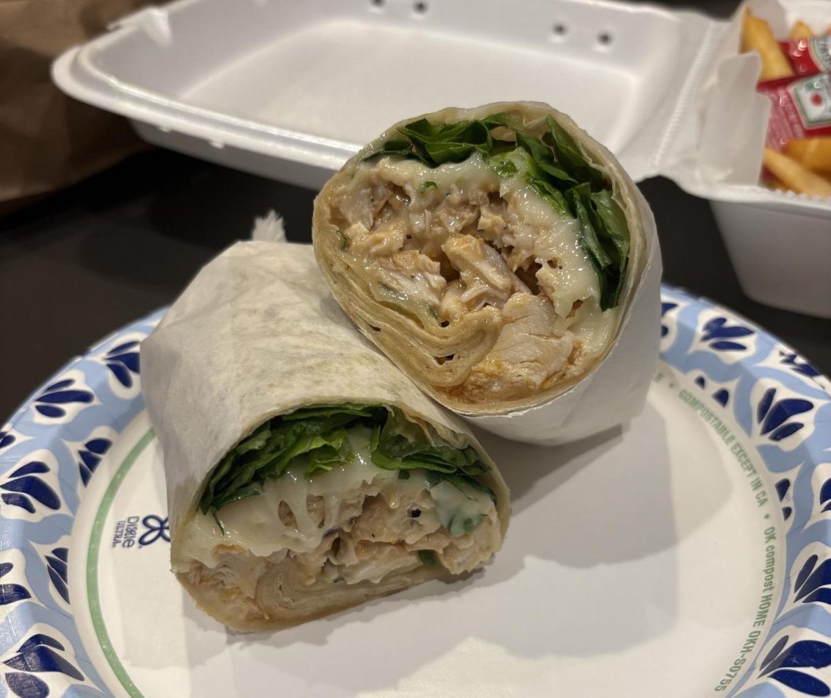 The chicken Caesar wrap from Riverside Pizza is a light and flavor-balanced option, with grilled chicken, lettuce, provolone and caesar dressing.