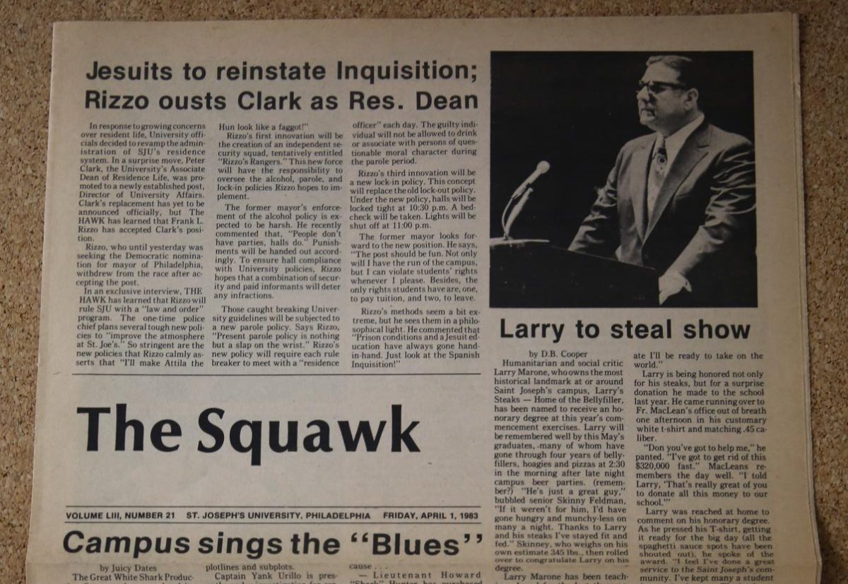 The 1983 edition of The Squawk features campus comics and satirical columns. PHOTO: ZACH PODOLNICK ’26/THE HAWK